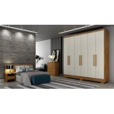 Imagem de Guarda Roupa Solteiro Com Pés 6 Portas 4 Gavetas - Milly-Cumaru Off Wh