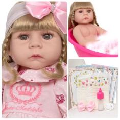 Imagem de Boneca Reborn Loira Linda Olhos Castanhos Com Acessórios - Cegonha Reb