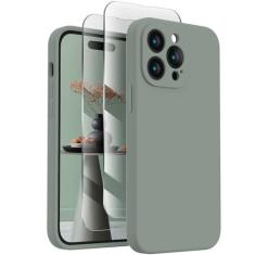 Imagem de FireNova Capa projetada para iPhone 14 Pro, capa de telefone de silicone atualizada [proteção da câmera] com [2 protetores de tela], forro interno de microfibra macio antiarranhões, 15,5 cm, verde