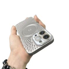 Imagem de Capa de telefone de malha de dissipação de calor respirável 14 13 12 15 pro max capa de telefone de carregamento sem fio magnético, cinza, para iphone 14 promax