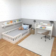 Imagem de Conjunto Infantil de Cama Montessoriana e Escrivaninha com Regulagem de Altura Branco
