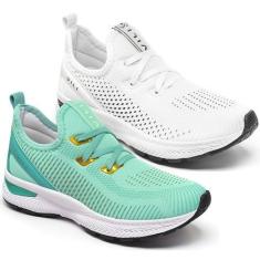 Imagem de Kit 2 Pares Tênis Feminino Branco Esportivo Para Caminhada Treino - Vi