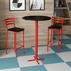 Imagem de Conjunto Bistrô Mesa com 2 Banquetas Altas Morumbi Vermelho e Tampo Preto