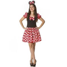 Imagem de Fantasia Minnie Vermelha Adulto Feminina Tiara Com Orelhas