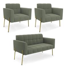 Imagem de Namoradeira e 2 Poltronas Pé de Ferro Dourado Elisa Bouclê Menta D03 - D`Rossi