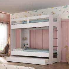 Imagem de Beliche Multifuncional Plus C/ 3 Gavetas C/Auxiliar Branco - Santos An