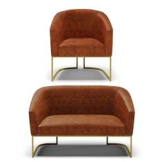 Imagem de Sofá Namoradeira E Poltrona Base Industrial Dourado Stella Corano D03 - D`rossi Cor Nozes