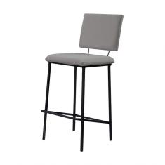 Imagem de Banqueta Fixa Decorativa Base De Aço Marcius Linho Cinza