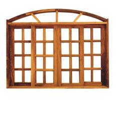 Imagem de Vitrô Correr 4 Folhas Quadriculado de Madeira Imbuia em Arco 1,40 x 1,20 Rodam Natural