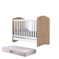 Imagem de Berço Nacional Bala de Menta Rústico Branco com Colchão Gazin  Henn