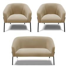 Imagem de Sofá Namoradeira E 2 Poltronas Pé De Ferro Preto Stella Suede D03 - D'rossi Cor Marrom Rato