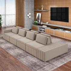 Imagem de Sofá Ilha com Encosto e Almofadas Móveis Olimpo 465cm Modulado Veludo Bege G45 - Gran Belo