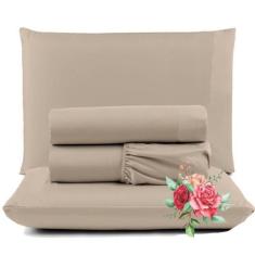 Imagem de Jogo De Lençol Dia A Dia Padrão 4 Peças Barato - Avelã - Casa Show Enx