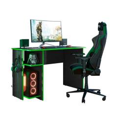 Imagem de Mesa Gamer 2 Prateleiras Preto Fosco/Verde - Qmovi