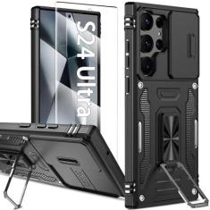 Imagem de KTUOHU Capa para Samsung Galaxy S24 Ultra com capa de câmera deslizante + protetor de tela, capas de telefone resistentes à prova de choque de grau militar com suporte de anel para Samsung S24 Ultra