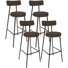 Imagem de Kit 04 Banquetas Alta Bar Cozinha Sala De Jantar Em Aço Milão F01 Suede Marrom