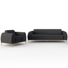 Imagem de Kit Sofá 2 Lugares 150Cm Com Poltrona Cinza Escuro C-416