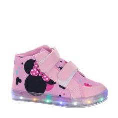 Imagem de Tenis Botinha Menina Infantil Laço Rosa Luz Led Brilho Pisca-Feminino