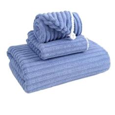 Imagem de Toalha de banho conjunto de touca de banho engrossada absorvente sem veludo coral de pelúcia (conjunto de 3 peças)