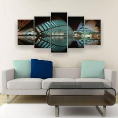 Imagem de Quadro Decorativo Arquitetura Moderna 5pc 129x61 Sala Quarto