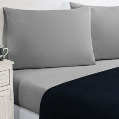 Imagem de Jogo De Cama Malha Lençol 100% Algodão Gran Moratta 3 Peças Solteiro Azul Marinho-cinza