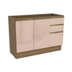 Imagem de Balcão De Cozinha Curve N626 2 Portas E 3 Gavetas P/ Pia S/Tampo 120 Cm Nogueira/Macadamia - Kappesberg