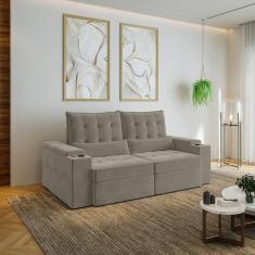 Imagem de Sofá Retrátil e Reclinável com Porta Copos e Usb 3 Lugares 210cm Embaúba Extra Cabecasa Madeiramadei Cinza Claro Fosco