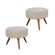Imagem de Kit 02 Puffs Banqueta Redondo Classic Suede Bege - DS Móveis