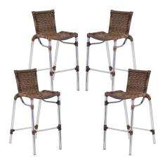 Imagem de Kit 4 Banquetas Alumínio Alta Com Encosto Para Bar Balcão Edícula Cozinha Argila