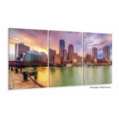 Imagem de Quadro Decorativo Paisagem Boston Em Tecido 3 Peças