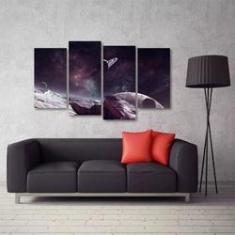 Imagem de Quadro Paisagem Espaço Universo Escritório Em Tecido 4 Peças