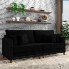 Imagem de Sofá Living Montecarlo 3 Lugares Bipartido 252cm Pés em Madeira Veludo/PU Preto G33 - Gran Belo