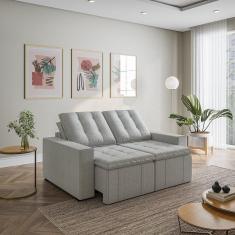 Imagem de Sofá Cama Retrátil e Reclinável 3 Lugares 180cm em Linho com Molas e Braço Reto Palmeira Cabecasa Ma Prata