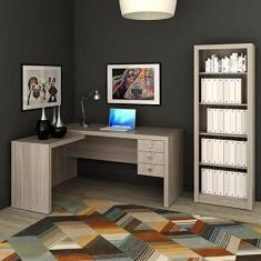 Imagem de Conjunto Home Office 2 Peças 1 Mesa para Escritório em L com 1 Estante Espresso Móveis