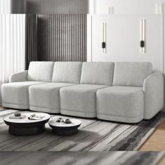 Imagem de Sofá Cama Modulado Retrátil e Reclinável Decorativo Varsóvia 436cm Linho Cinza G33 - Gran Belo