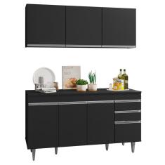 Imagem de Armário Aéreo Argélia e Balcão Gabinete de Pia com Tampo Marrocos 150cm Preto - Lumil