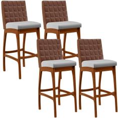 Imagem de Kit 04 Banquetas Altas Cozinha Sala Jantar Fixa Mila B04 Couríssimo Marrom Linho Cinza - Lyam Decor