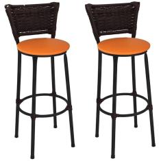 Imagem de Kit 2 Banquetas Alta Preta Junco Argila com Assento Laranja Fortmix