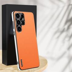 Imagem de Para Samsung S24 Ultra Capa de couro liso fosco para S21 S22 S23 S24 ULTRA com moldura protetora de lente Capa de borda em TPU, laranja, para S24 Plus
