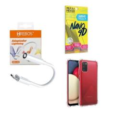 Imagem de Capinha Samsung A03S + Adaptador P2 P Tipo C + Película 9D - Armyshiel
