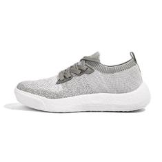 Imagem de LUCKY STEP Tênis feminino sem cadarço casual de malha confortável tênis elástico respirável para treino, Cinza/branco, 35