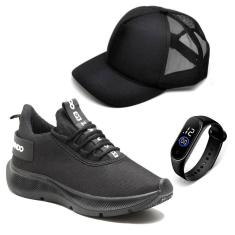 Imagem de Kit Tenis Esportivo Masculino com Cadarço Sola Borracha Leve Carteira e Relogio-Masculino