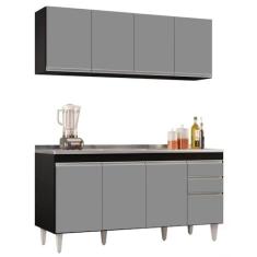 Imagem de Armário Aéreo Nevada e Balcão Gabinete com Pia 160cm Arkansas Preto/Cinza - Lumil