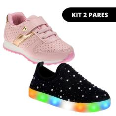 Imagem de Kit 2 Tênis Led Infantil Feminino Casual e Escolar-Feminino