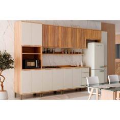 Imagem de Cozinha Modulada Completa Sauvignon 9 Peças (3Aéreos+2Balcões+1Paneleiro+1TorreQuente+2Complementos) C9P21 Amendoa/Off White - Ronipa