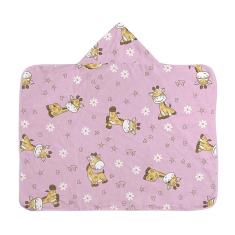 Imagem de TOALHA DE BANHO COM CAPUZ COM FORRO BERCINHO 70CM x 90CM GIRAFA ROSA
