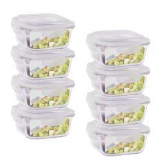 Imagem de Kit 8 Pote 320ml Vidro Forno Microondas Quadrado Hermetico