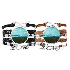 Imagem de DIYthinker Céu Azul Verde Florestal Ciência Cenário Natureza Pulseira Alça de Mão Pulseira de Couro Conjunto Duplo Presente