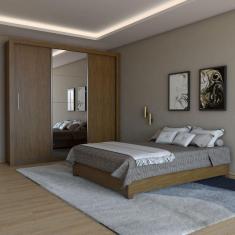 Imagem de Guarda-Roupa de Casal Carol 3 Portas 4 Gavetas com Cama Freijó - Panorama Móveis