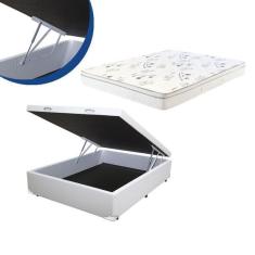 Imagem de Cama Box Baú Casal Colchão Mola Bonnel + Box Sintético Branco Sp Móveis 65x138x188